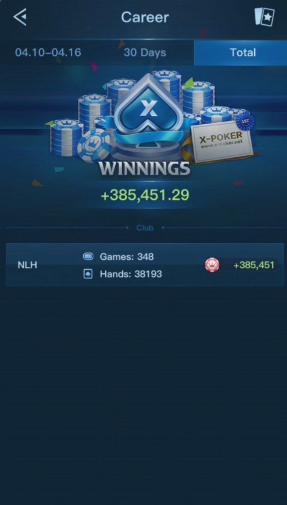 X-Poker player result 9